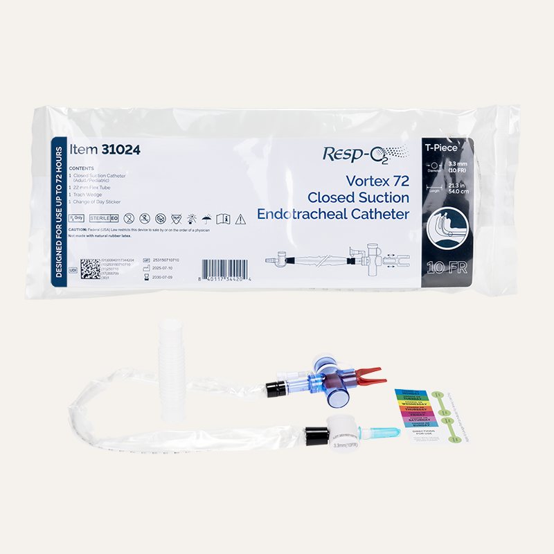 [PTQ-100000380] Resp-O2 Vortex 72 Closed Suction Endotracheal Catheters (Endotracheal , T-Piece, 10 Fr, 20/cs)