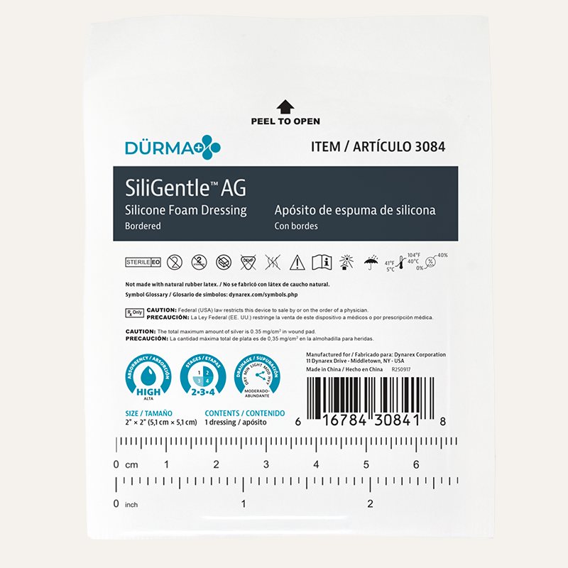 [PTQ-100000491] Durma+ SiliGentle™ AG Silicone Foam Dressings (Bordered Foam Dressing - 2 x 2in)